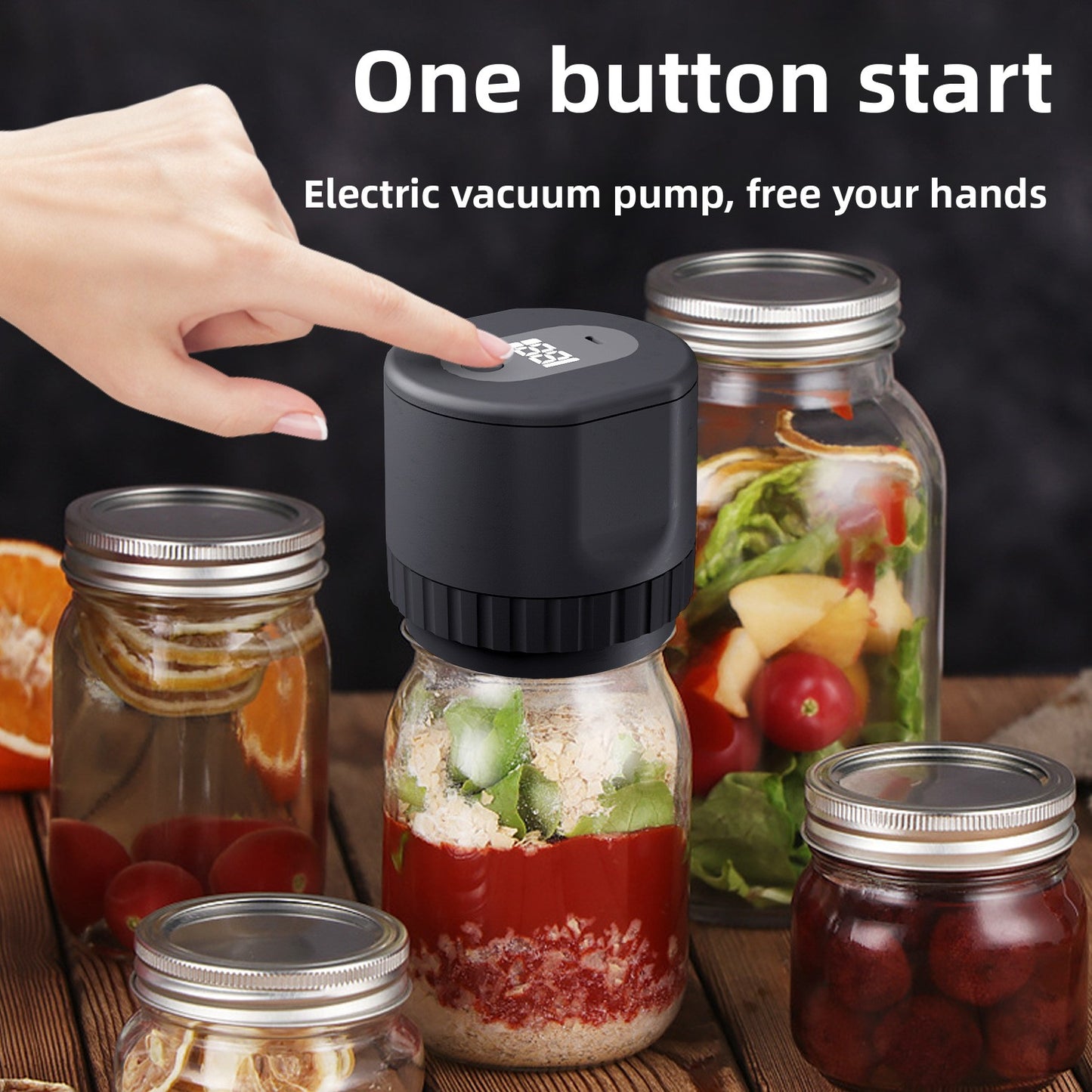 Semi-Automatic Mason Can Sealer - LED Digital Vacuum Sealer, Used for Kitchen Bottles and Cans, Prese